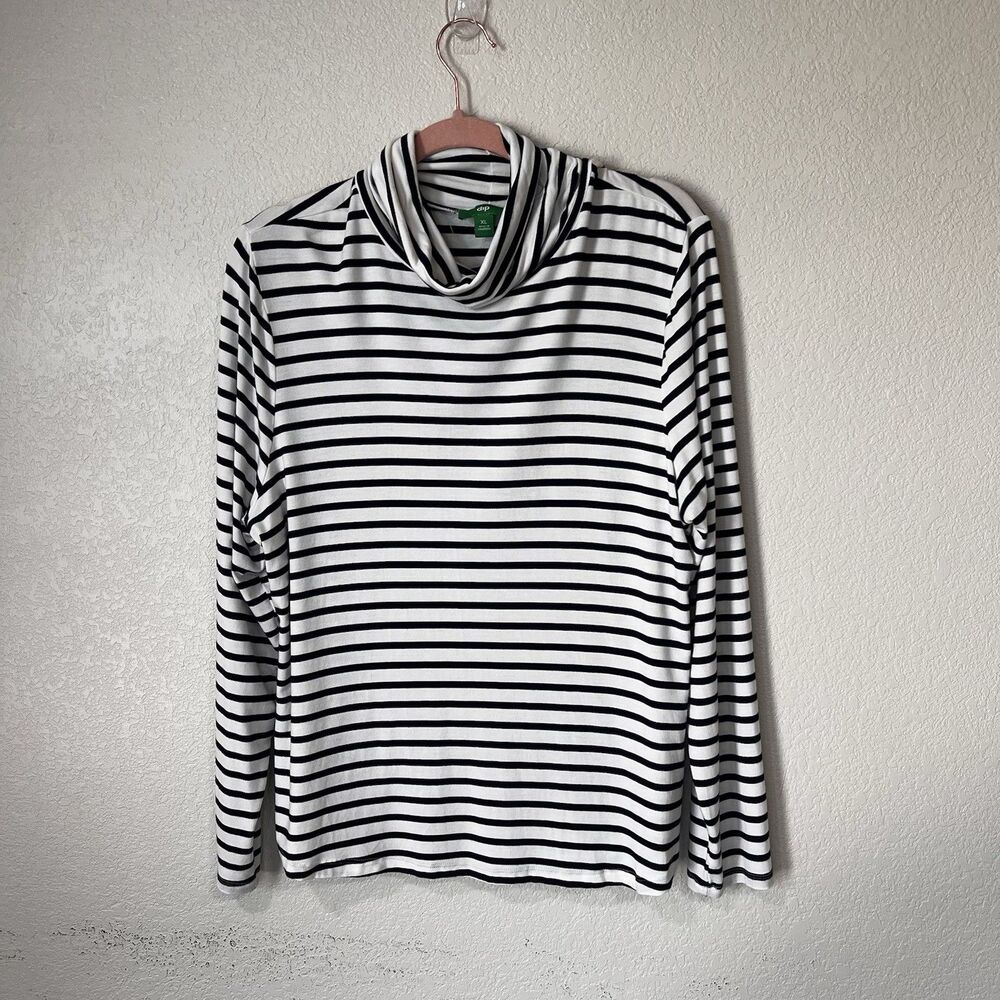 Dip Women’s Long Sleeve Turtleneck Top Blouse Shirt Striped Black Size XL D1
